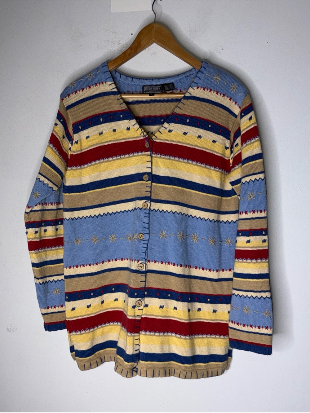 Vintage Roughrider Aztec Southwestern Style Button Down Cotton Cardigan Small